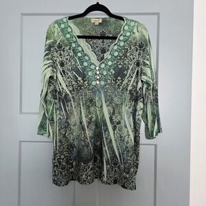 Green Boho Tunic Top Cottagecore Fairycore Women’s XL